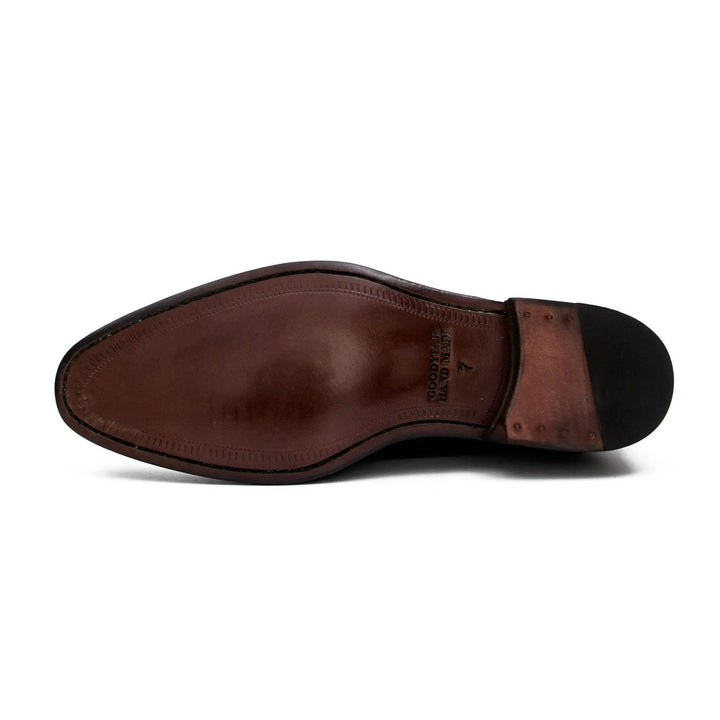 Goodyear Premium Double Monk Strap Shoes Green sole view with brown leather, featuring Goodyear welted craftsmanship by DV DIVINCH.