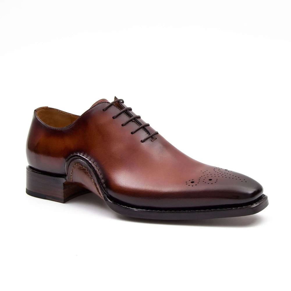Goodyear Handmade Patina Oxford Shoes-Brown, DV DIVINCH, handcrafted leather shoes, brown calfskin dress shoes, detailed brogue design.
