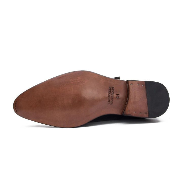 Goodyear Welted Calfskin Monk Strap Shoes sole view, DV DIVINCH men’s shoes, handcrafted leather shoes, durable design.