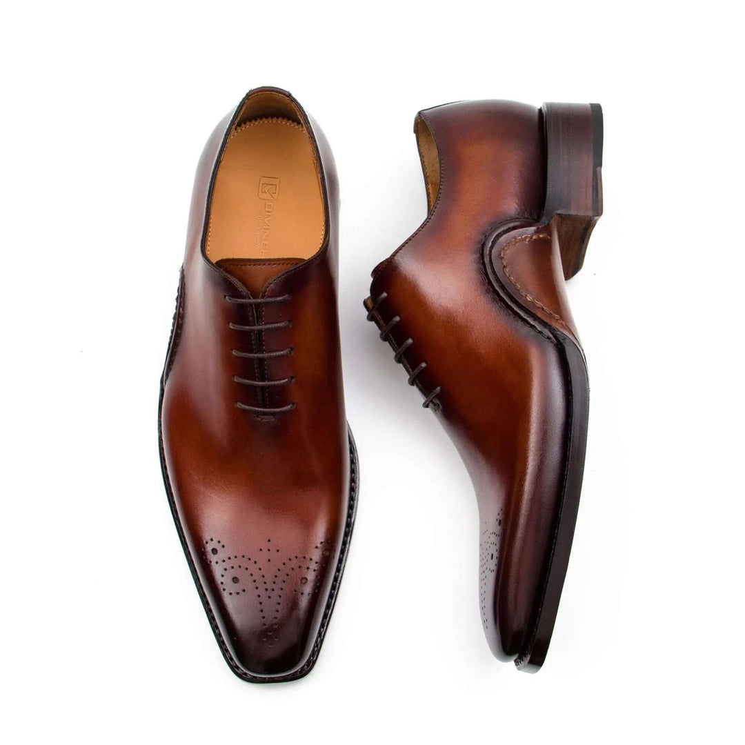 Goodyear Handmade Patina Oxford Shoes-Brown, handcrafted calfskin, detailed brogue design, lace-up style.