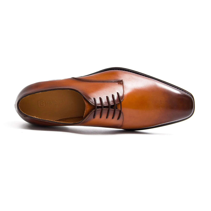 Goodyear Handmade Leather Derby Shoes by DV DIVINCH, handcrafted calfskin footwear, brown leather upper, sleek design.