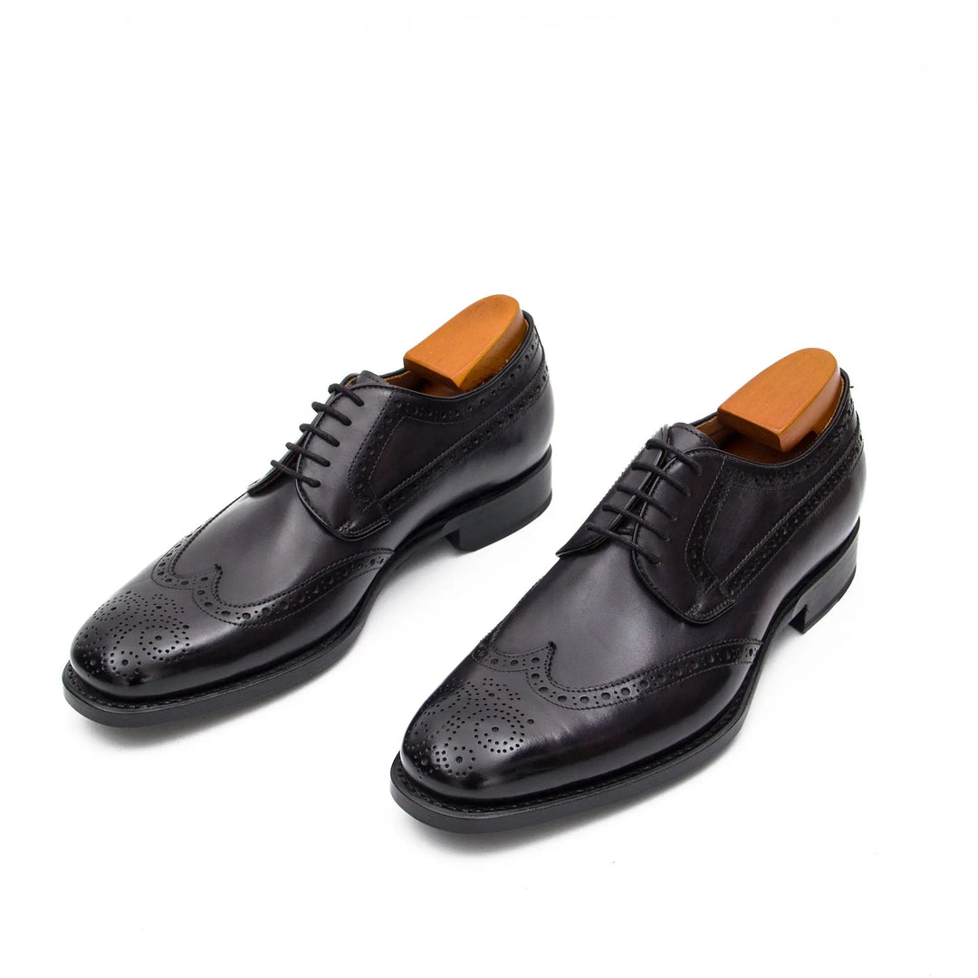 Goodyear Welt Brogue Shoes, DV DIVINCH, black calfskin leather, pointed toe, brogue design, men&