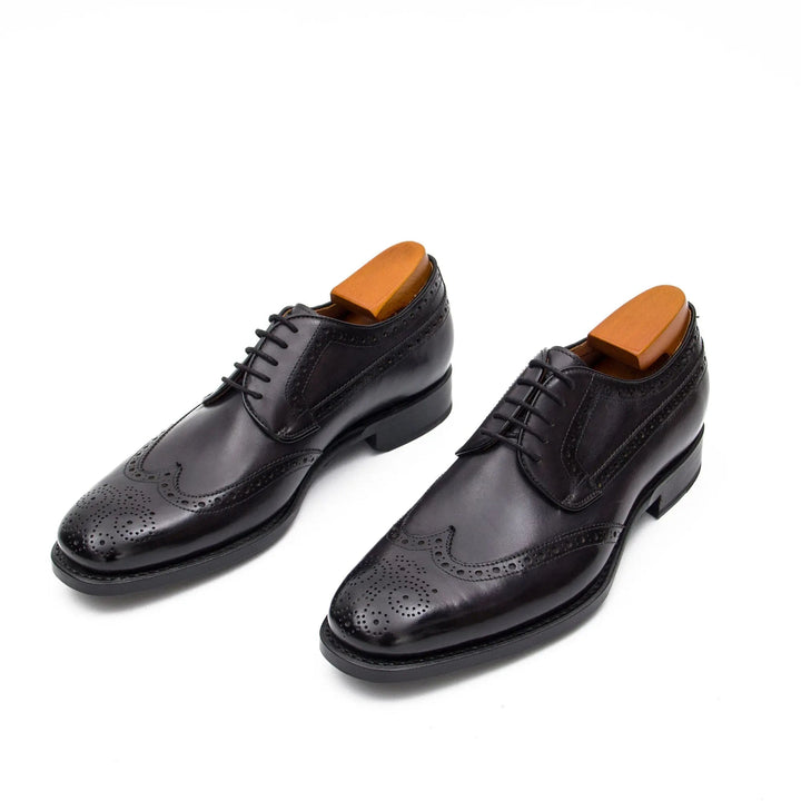 Goodyear Welt Brogue Shoes, DV DIVINCH, black calfskin leather, pointed toe, brogue design, men&