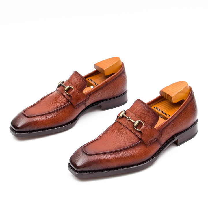 Goodyear Brown leather loafer with horsebit, handcrafted calfskin, DV DIVINCH men’s shoes, side view.
