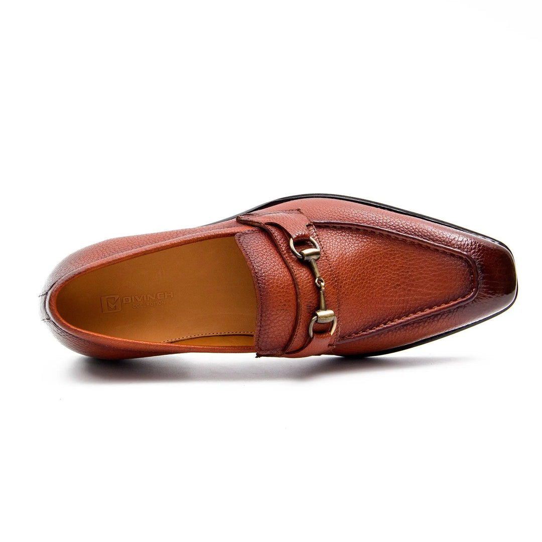 Goodyear Brown leather loafer with horsebit, DV DIVINCH, handcrafted leather shoes, top view, calfskin footwear.