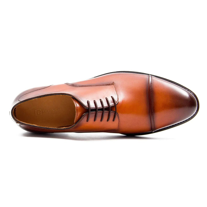 Handmade Derby Shoes Brown Leather by DV DIVINCH, handcrafted calfskin, top view showing elegant lace-up design.