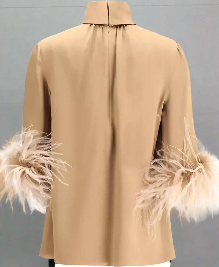 Dolce & Gabbana women's brown FEATHER BLOUSE