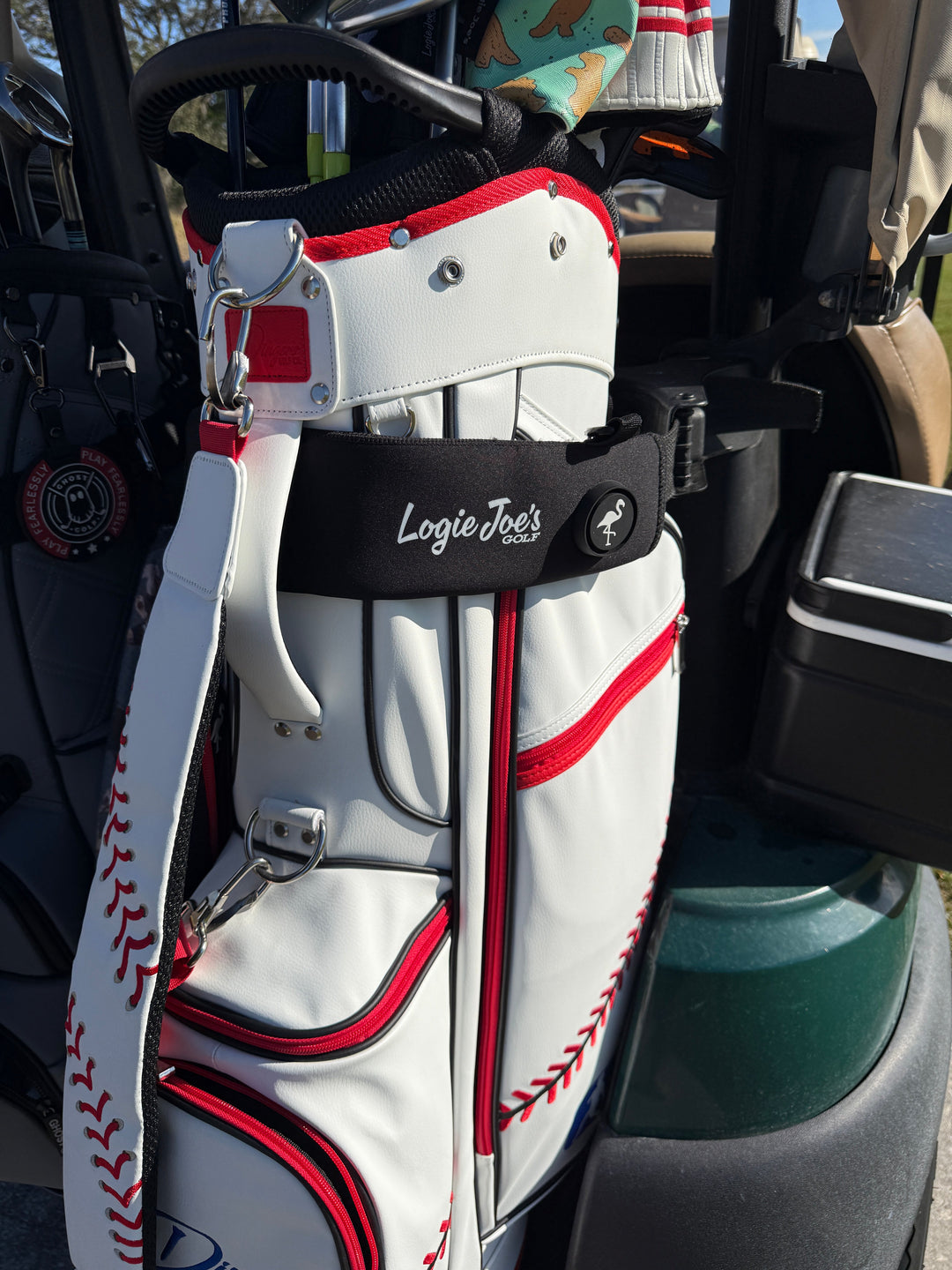 Gray Magnetic Golf Cart Strap Sleeve | Neoprene Rubber | Dual Accessory Magnets | Glove Holder | Carabiner Bag Attachment | 18.5 x 3.5 in