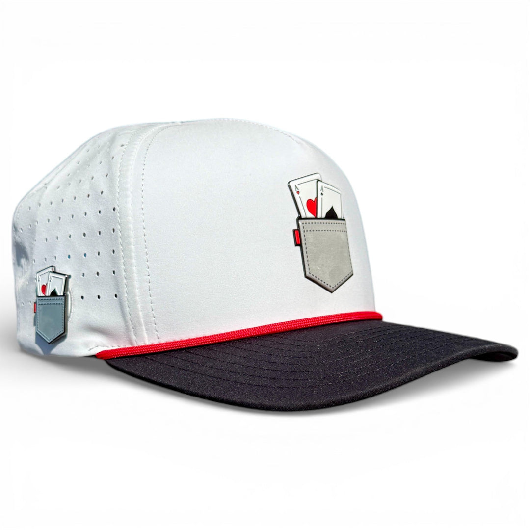 Pocket Aces Golf Hat | Snapback Cap | Built-in Magnetic Ball Marker Holder + Marker Included | Adjustable Gray &amp; Black