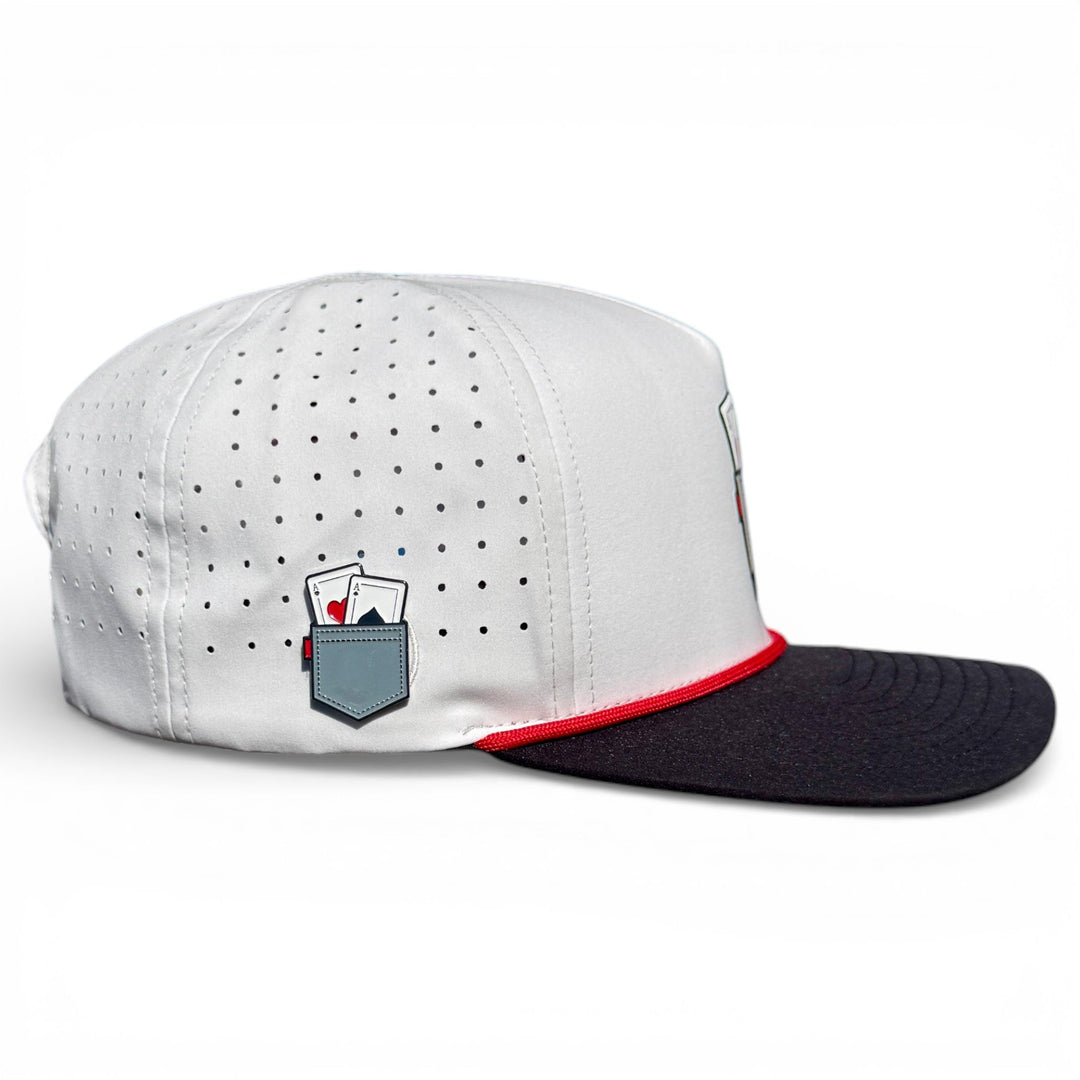 Pocket Aces Golf Hat | Snapback Cap | Built-in Magnetic Ball Marker Holder + Marker Included | Adjustable Gray &amp; Black