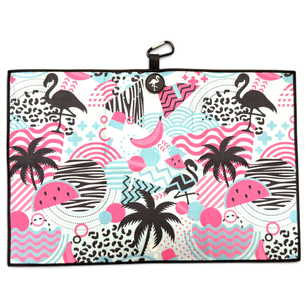 Exotic Flock Golf Towel | 24” x 16” Microfiber Towel | Magnetic Clip &amp; Carabiner | Premium Golf Accessory