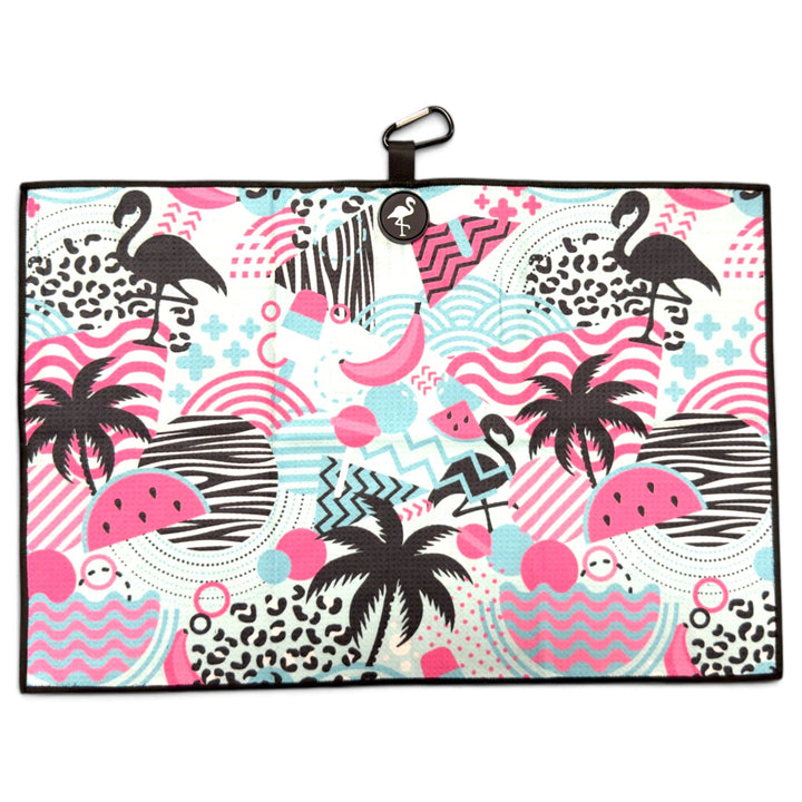 Exotic Flock Golf Towel | 24” x 16” Microfiber Towel | Magnetic Clip &amp; Carabiner | Premium Golf Accessory