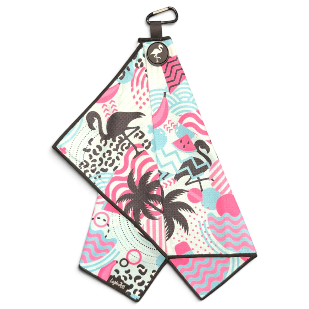 Exotic Flock Golf Towel | 24” x 16” Microfiber Towel | Magnetic Clip &amp; Carabiner | Premium Golf Accessory