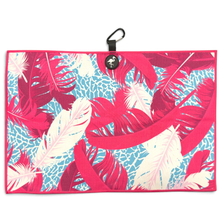 Elephant Meets Flamingo Golf Towel | 24” x 16” Microfiber Towel | Magnetic Clip &amp; Carabiner | Premium Golf Accessory
