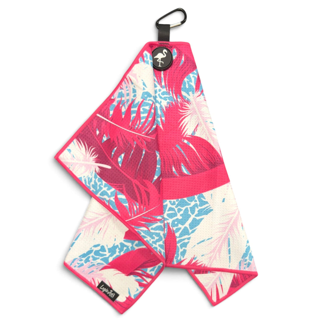 Elephant Meets Flamingo Golf Towel | 24” x 16” Microfiber Towel | Magnetic Clip &amp; Carabiner | Premium Golf Accessory