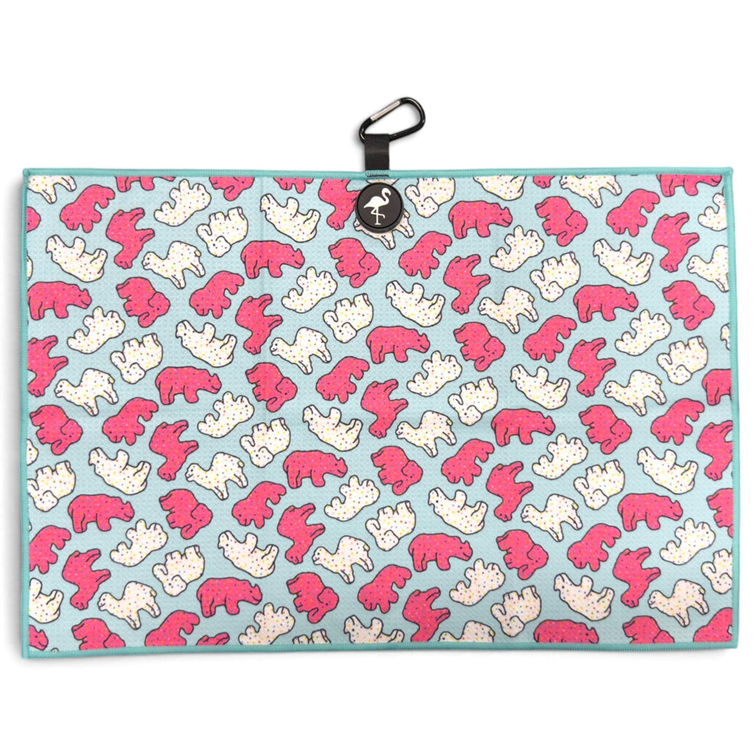 Frosted Animal Cookie Golf Towel | 24” x 16” Microfiber Towel | Magnetic Clip &amp; Carabiner | Premium Golf Accessory
