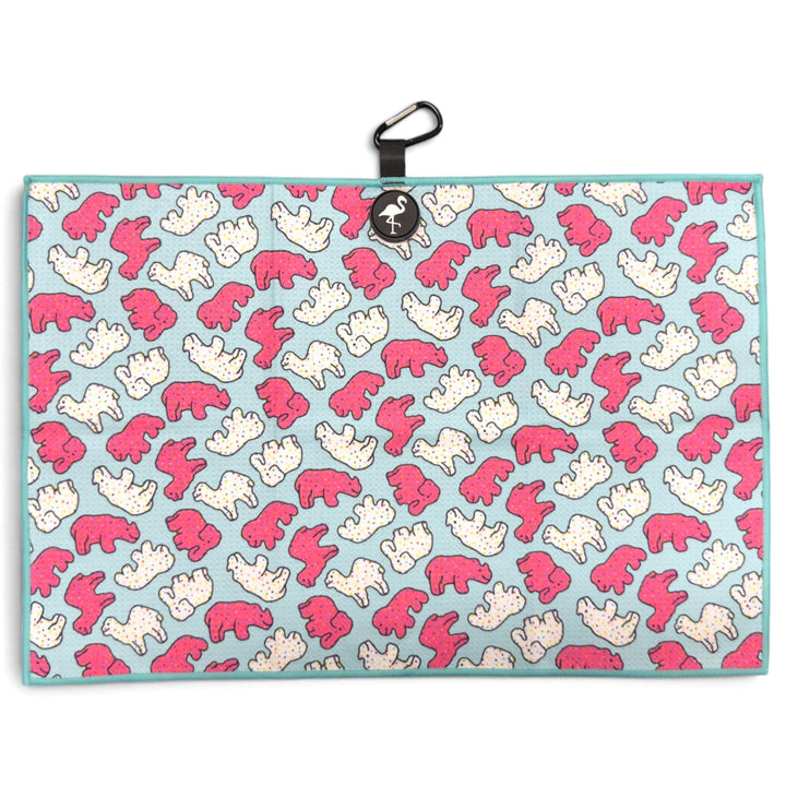 Frosted Animal Cookie Golf Towel | 24” x 16” Microfiber Towel | Magnetic Clip &amp; Carabiner | Premium Golf Accessory