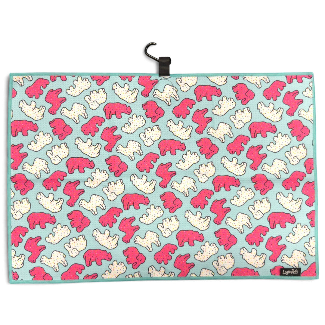 Frosted Animal Cookie Golf Towel | 24” x 16” Microfiber Towel | Magnetic Clip &amp; Carabiner | Premium Golf Accessory