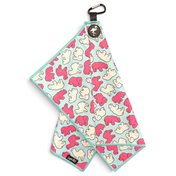 Frosted Animal Cookie Golf Towel | 24” x 16” Microfiber Towel | Magnetic Clip &amp; Carabiner | Premium Golf Accessory