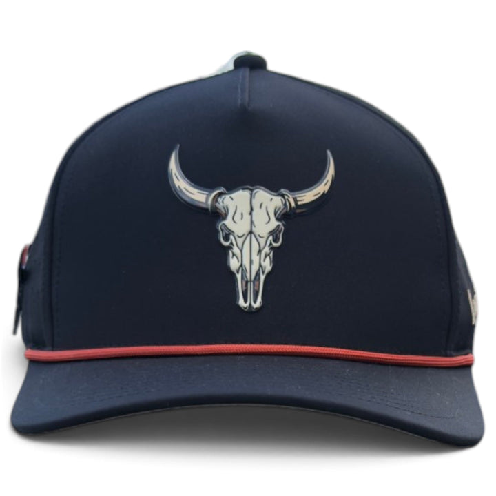 Outlaw Golf Hat | Snapback Cap | Built-in Magnetic Ball Marker Holder + Marker Included | Adjustable | Bull Skull