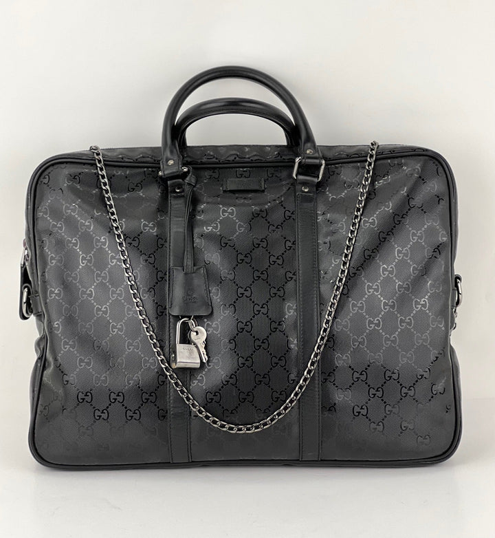 Gucci Briefcase GG Imprime Coated Canvas Black Monogram Business Bag Preowned, luxury bags, very good condition.