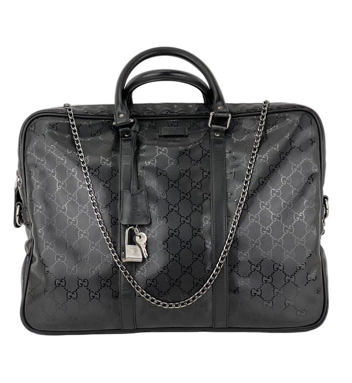 Gucci Briefcase GG Imprime Coated Canvas Black Monogram Business Bag Preowned