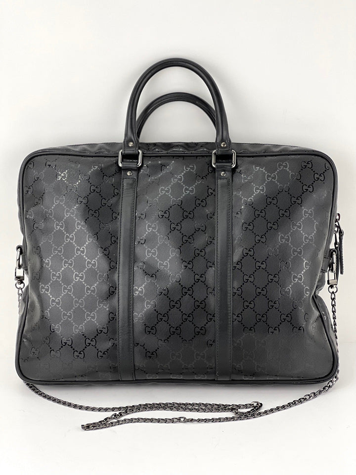 Gucci Briefcase GG Imprime Coated Canvas Black Monogram Business Bag Preowned showcasing the luxury design and features.