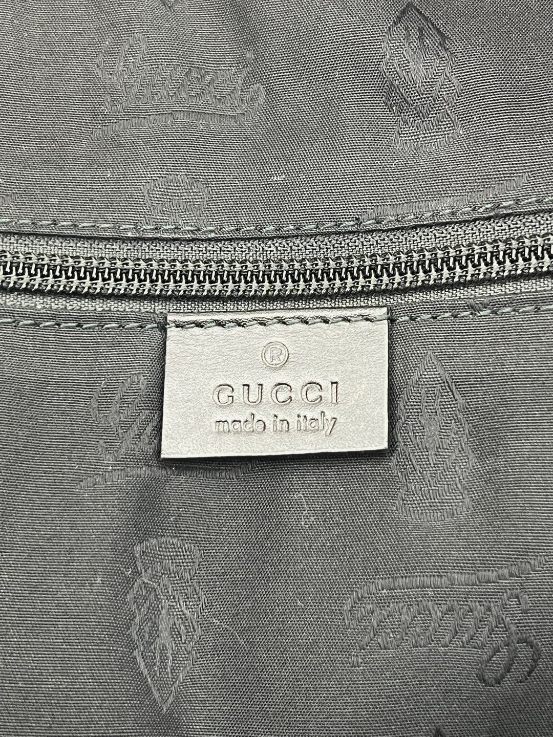 Gucci Briefcase GG Imprime Coated Canvas Black Monogram Business Bag Preowned interior label showing made in Italy.