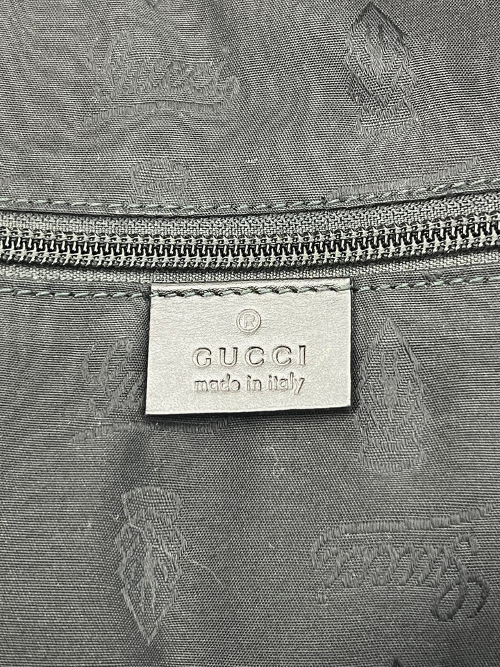 Gucci Briefcase GG Imprime Coated Canvas Black Monogram Business Bag Preowned interior label showing made in Italy.