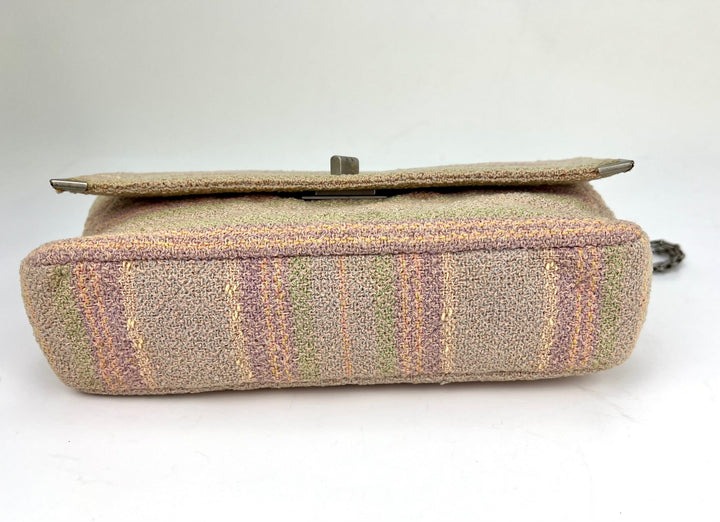 Chanel 2.55 Reissue 225 Single Flap Pink Multicolor Cotton Tweed Shoulder Bag
