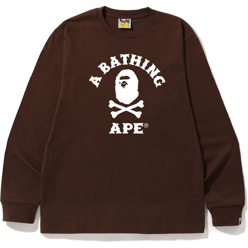 BAPE A BATHING APE CROSSBONE COLLEGE L/S TEE (Brown)