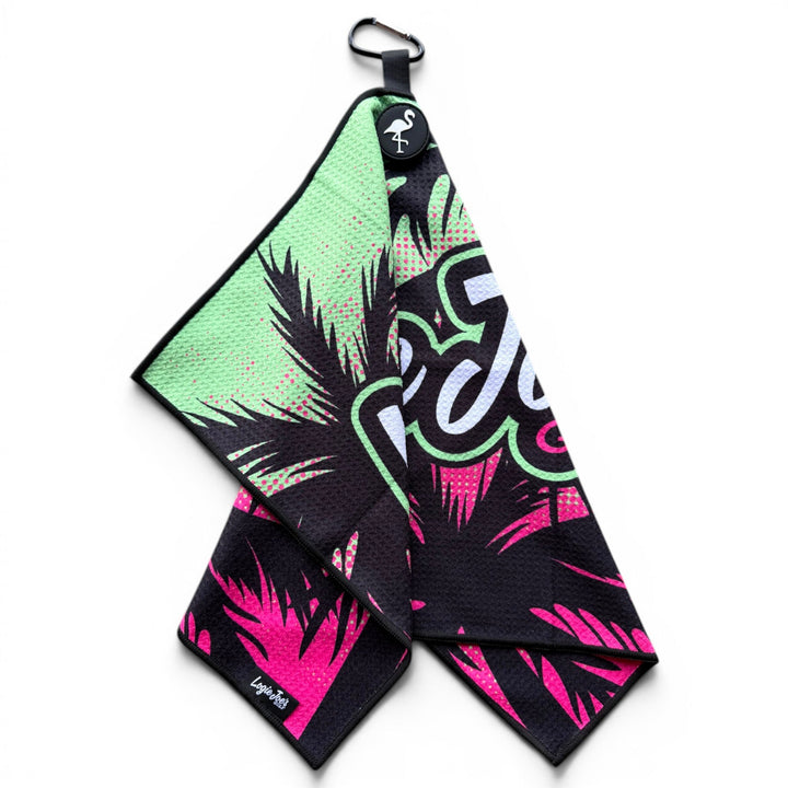 Neon Palms Golf Towel | 24” x 16” Microfiber Towel | Magnetic Clip &amp; Carabiner | Premium Golf Accessory