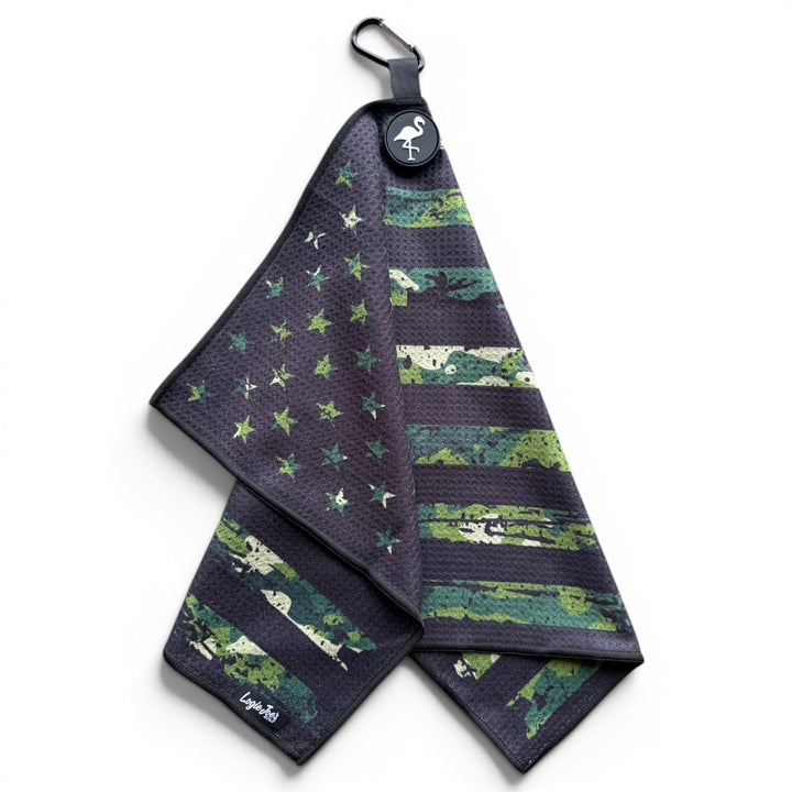 Tactical Golf Towel | 24” x 16” Microfiber Towel | Magnetic Clip &amp; Carabiner | Premium Golf Accessory