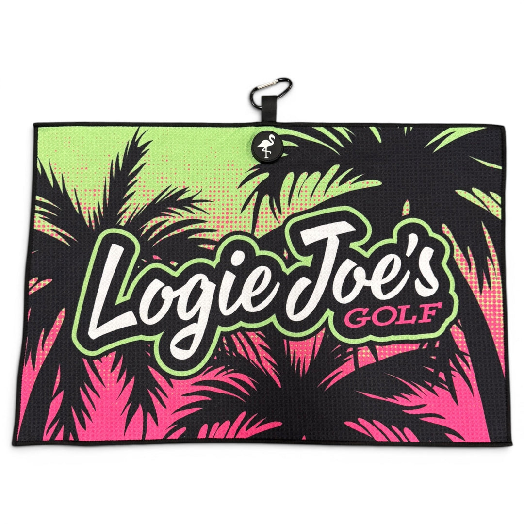 Neon Palms Golf Towel | 24” x 16” Microfiber Towel | Magnetic Clip &amp; Carabiner | Premium Golf Accessory