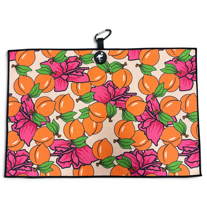 Peach Bellini Golf Towel | 24” x 16” Microfiber Towel | Magnetic Clip &amp; Carabiner | Premium Golf Accessory