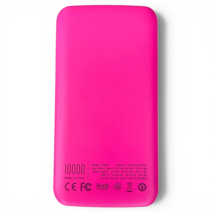 Fast Charge Power Bank | 10,000mAh Portable Charger | Slim USB-C Battery Pack for iPhone &amp; Android | Travel &amp; Golf Ready | Neon Pink