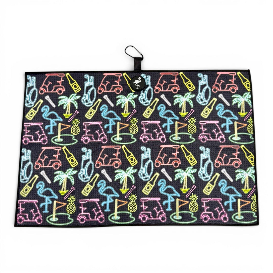 Miami Slice Golf Towel | Premium Double-Sided Microfiber | Heavy-Duty Magnetic Towel with Carabiner Clip | 24 x 16 in