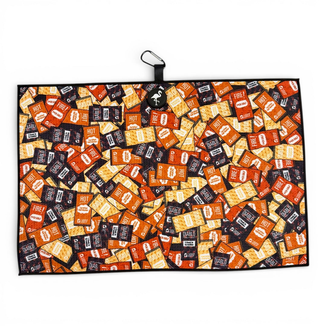 Hot Sauce Golf Towel | Premium Double-Sided Microfiber | Heavy-Duty Magnetic Towel with Carabiner Clip | 24 x 16 in