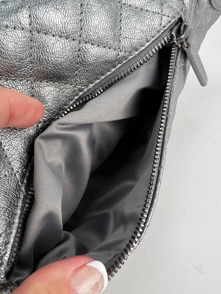 Chanel Metallic Dark Silver Calfskin Quilted Banane Fanny Pack Waist Bag