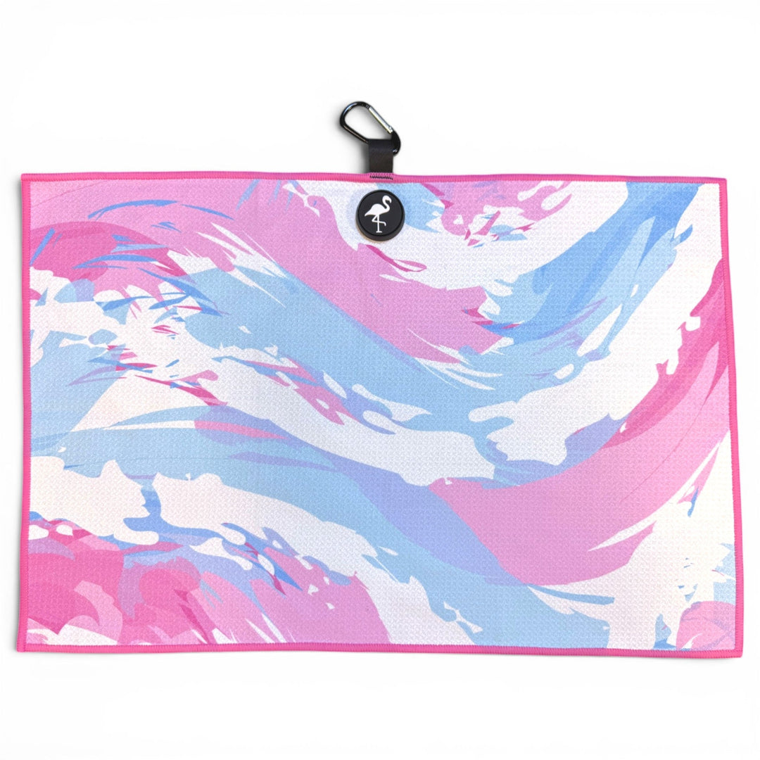 Cotton Candy Clouds Golf Towel | 24” x 16” Microfiber Towel | Magnetic Clip &amp; Carabiner | Premium Golf Accessory