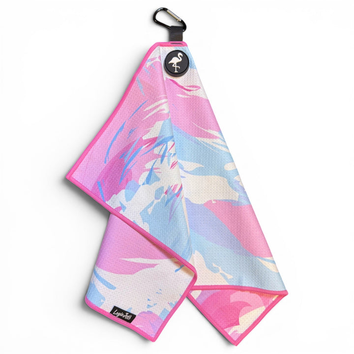Cotton Candy Clouds Golf Towel | 24” x 16” Microfiber Towel | Magnetic Clip &amp; Carabiner | Premium Golf Accessory