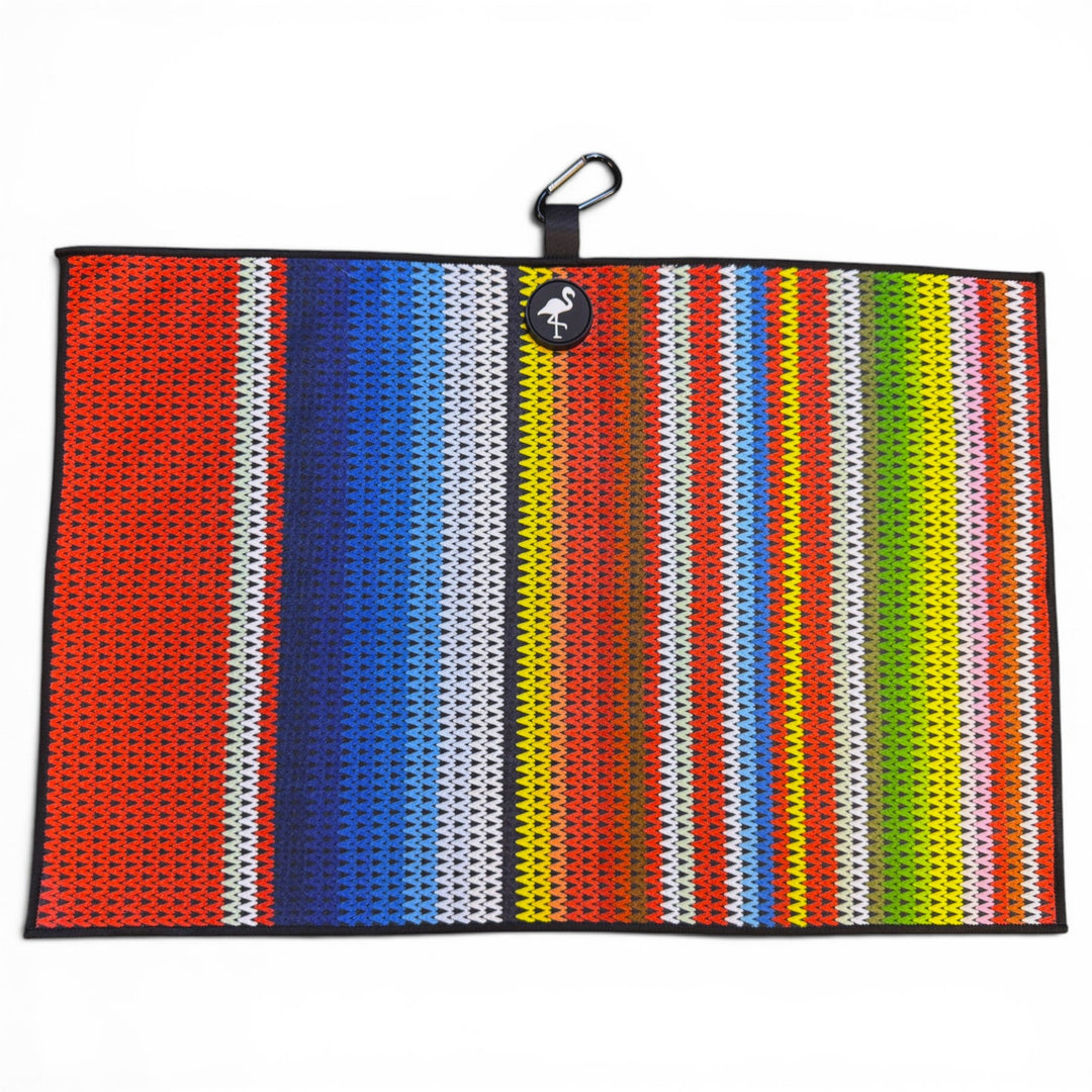 Fiesta Stripe Golf Towel | 24” x 16” Microfiber Towel | Magnetic Clip &amp; Carabiner | Premium Golf Accessory