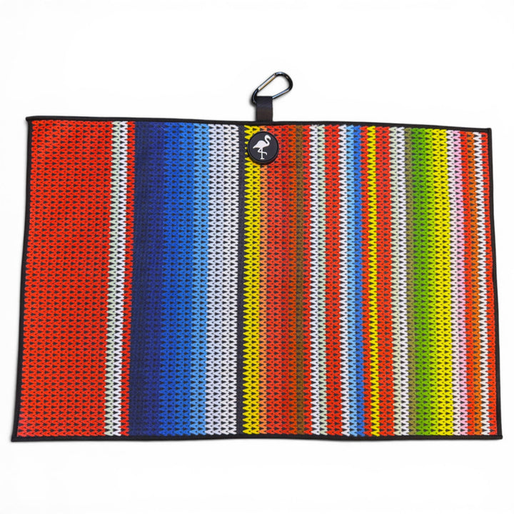 Fiesta Stripe Golf Towel | 24” x 16” Microfiber Towel | Magnetic Clip &amp; Carabiner | Premium Golf Accessory