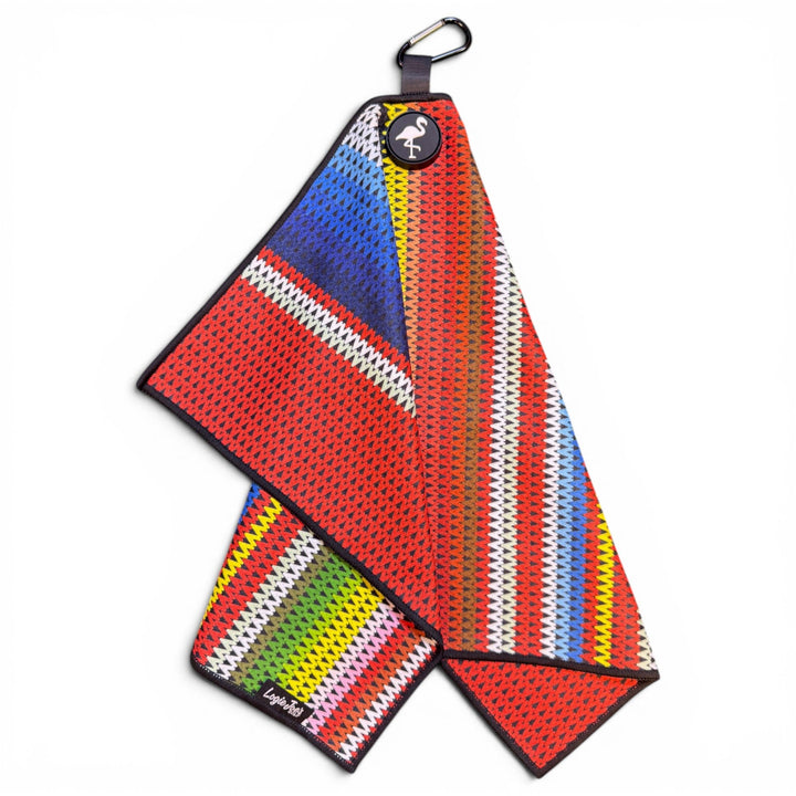 Fiesta Stripe Golf Towel | 24” x 16” Microfiber Towel | Magnetic Clip &amp; Carabiner | Premium Golf Accessory