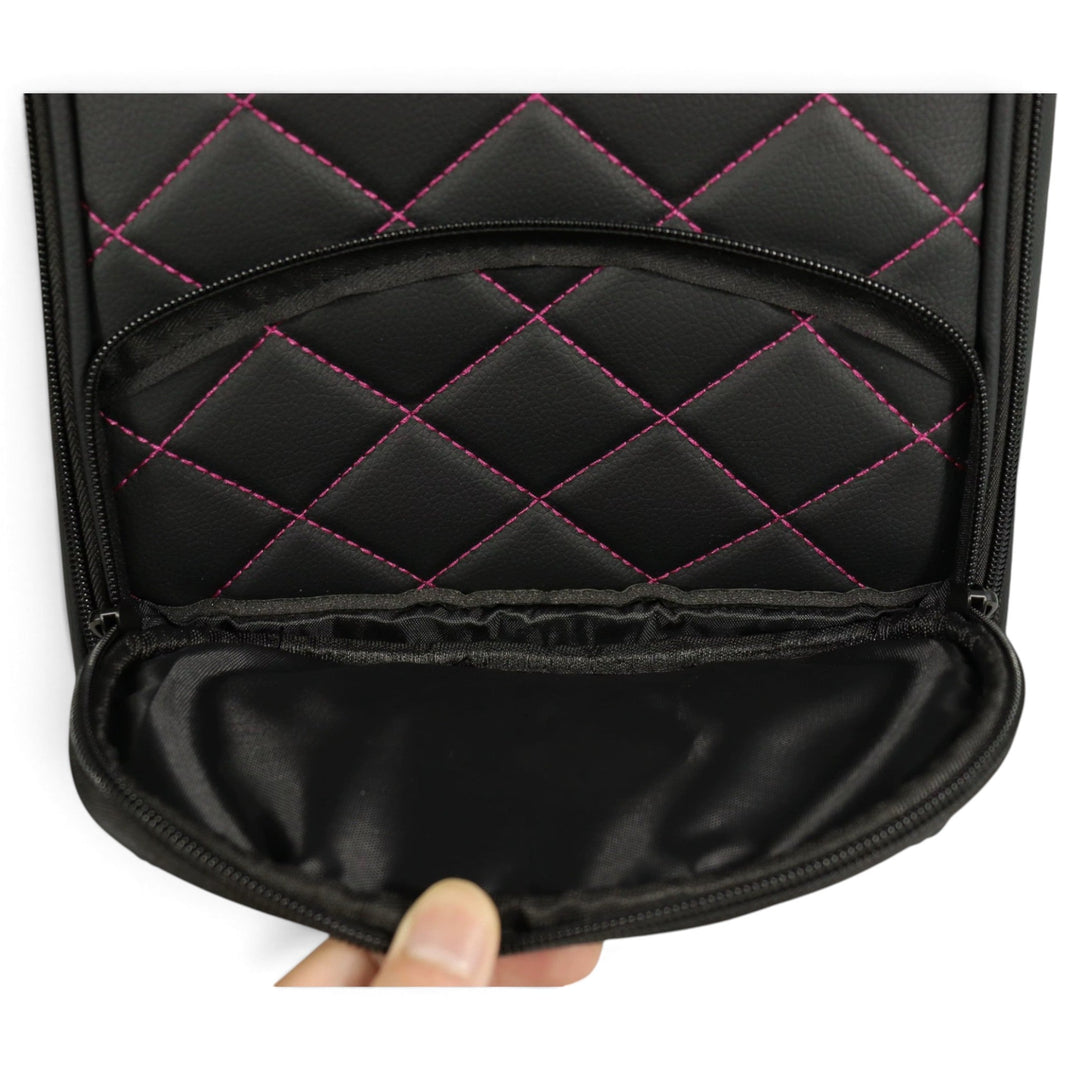 Golf Shoe Bag | Premium PU Leather Golf Shoe Organizer | Quilted Travel Shoe Case with Accessory Pocket, Carry Handle &amp; Ventilation | Black/Pink