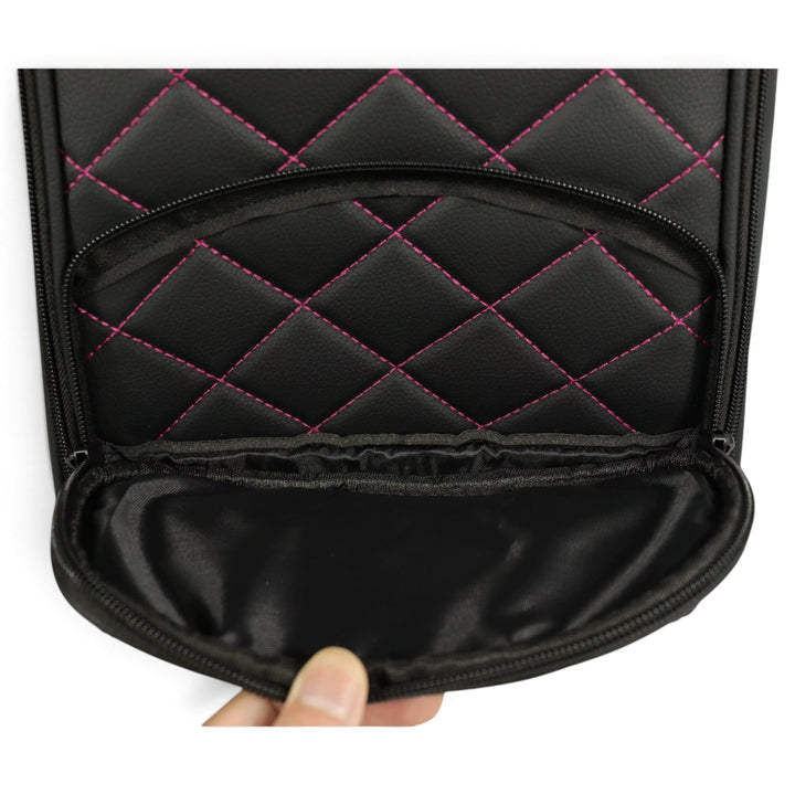 Golf Shoe Bag | Premium PU Leather Golf Shoe Organizer | Quilted Travel Shoe Case with Accessory Pocket, Carry Handle &amp; Ventilation | Black/Pink