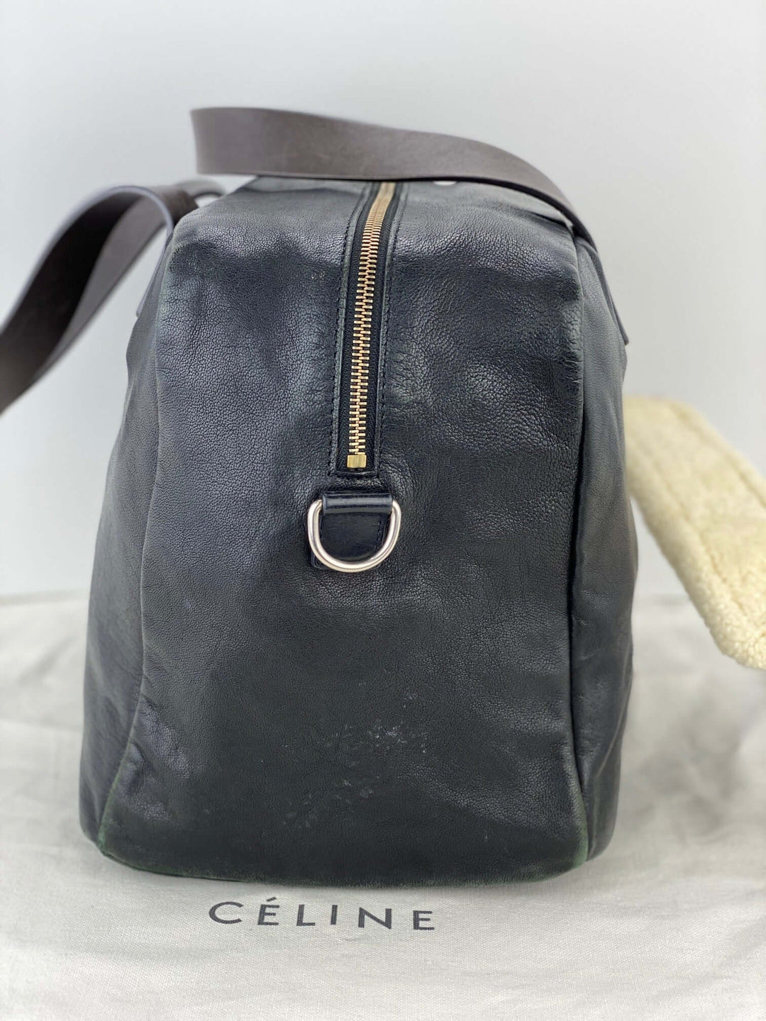 Celine Black Leather Handle Bag Vintage Briefcase messenger Bag