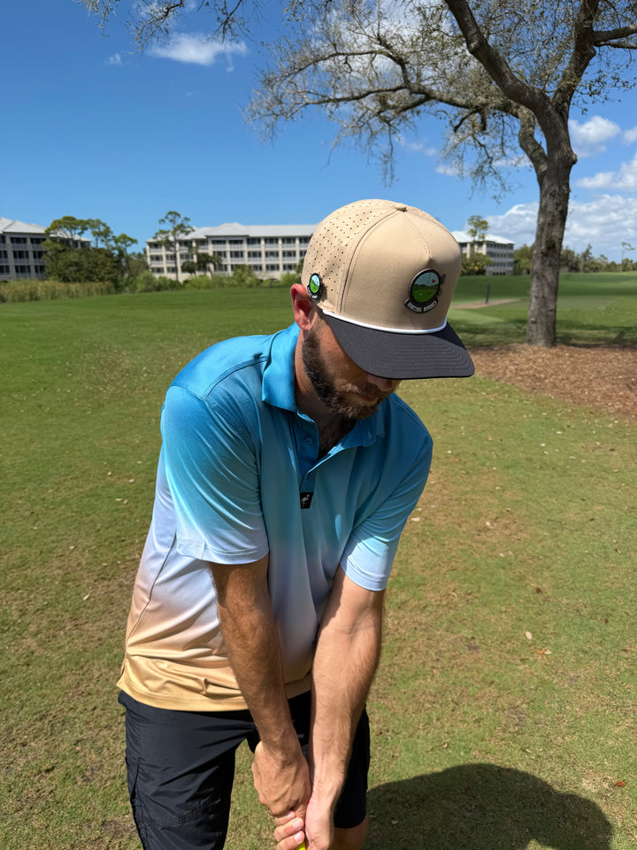 Hunting Birdies Golf Hat | Snapback Cap | Built-in Magnetic Ball Marker Holder + Marker Included | Adjustable Tan &amp; Black