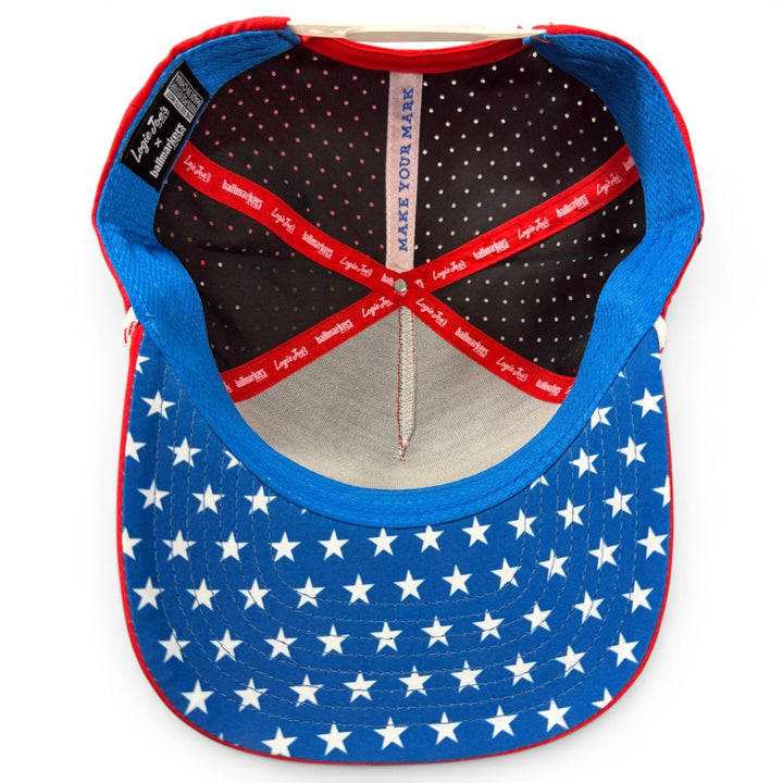 Red, White &amp; View Golf Hat | Snapback Cap | Built-in Magnetic Ball Marker Holder + Marker Included | Adjustable USA Shades