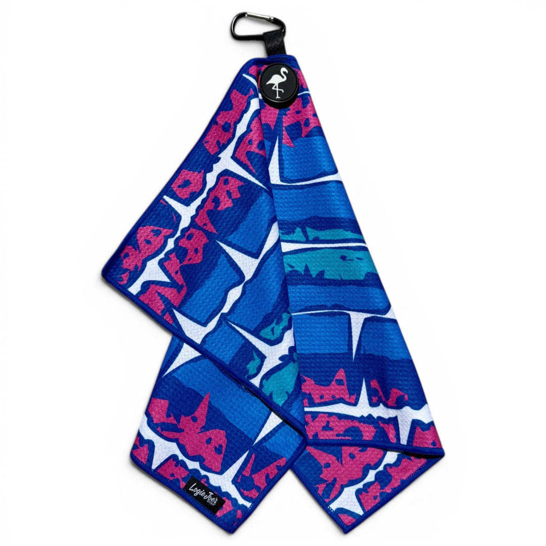 Miami Frequency Golf Towel | 24” x 16” Microfiber Towel | Magnetic Clip &amp; Carabiner | Premium Golf Accessory